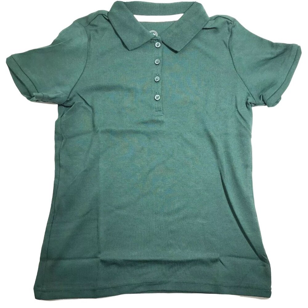 Wonder Nation Girls School Uniform Polo Shirt Large Tag-Free Comfort Green SS